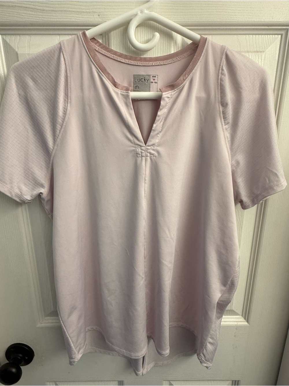 Lucky in Love Pale Pink Short Sleeve Keyhole Top